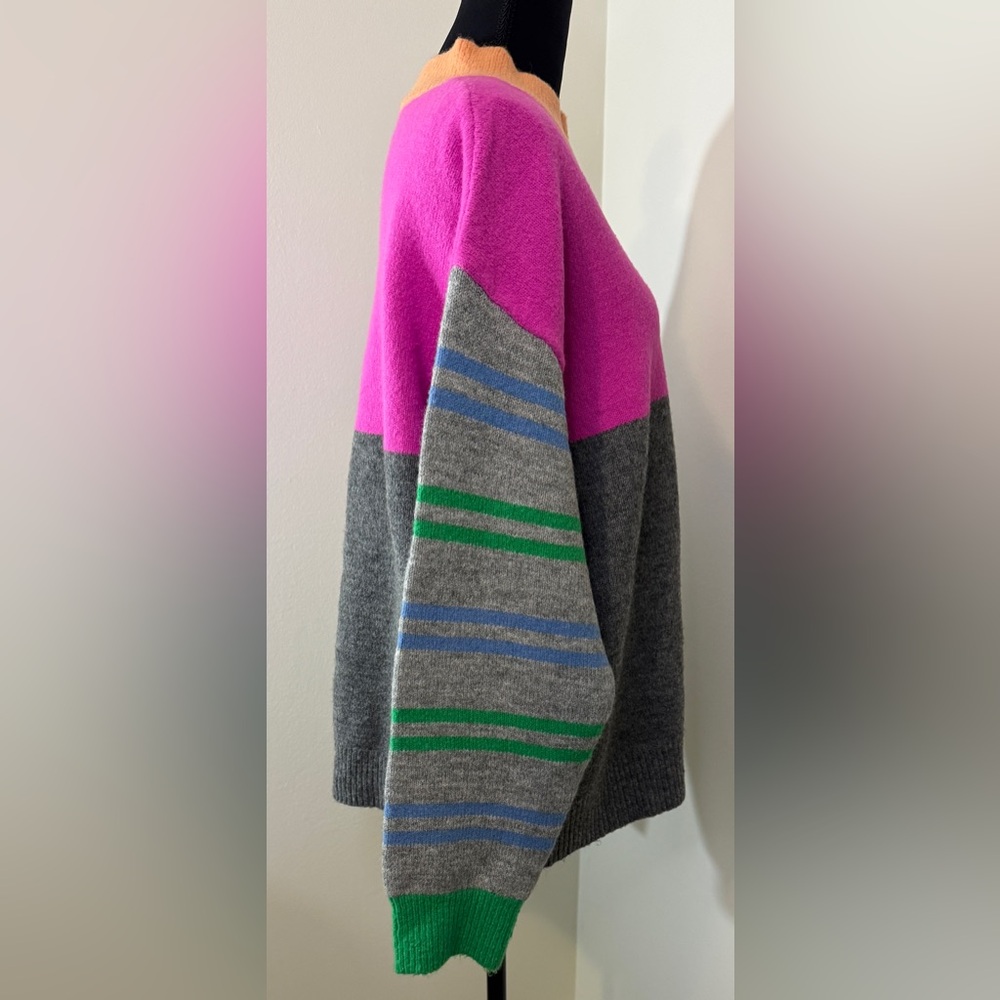 First Love by Lovelyn Pink Grey Colorblock Striped Mock Neck Sweater IT1478‎ M - Picture 2 of 5